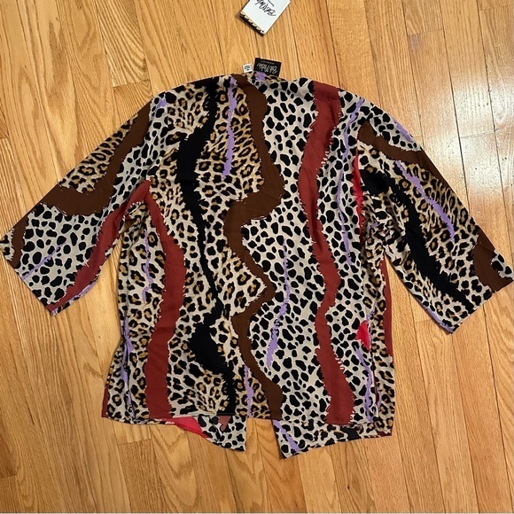 Bob Mackie Cheetah Stripe Woven Open Cardigan Camel/Spice Wearable Art Sz XL - Picture 7 of 9